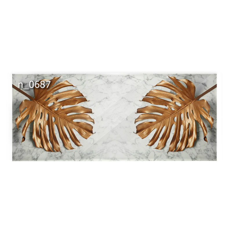 PANEL SZKLANY DO KUCHNI 120x50 cm - ZŁOTA MONSTERA