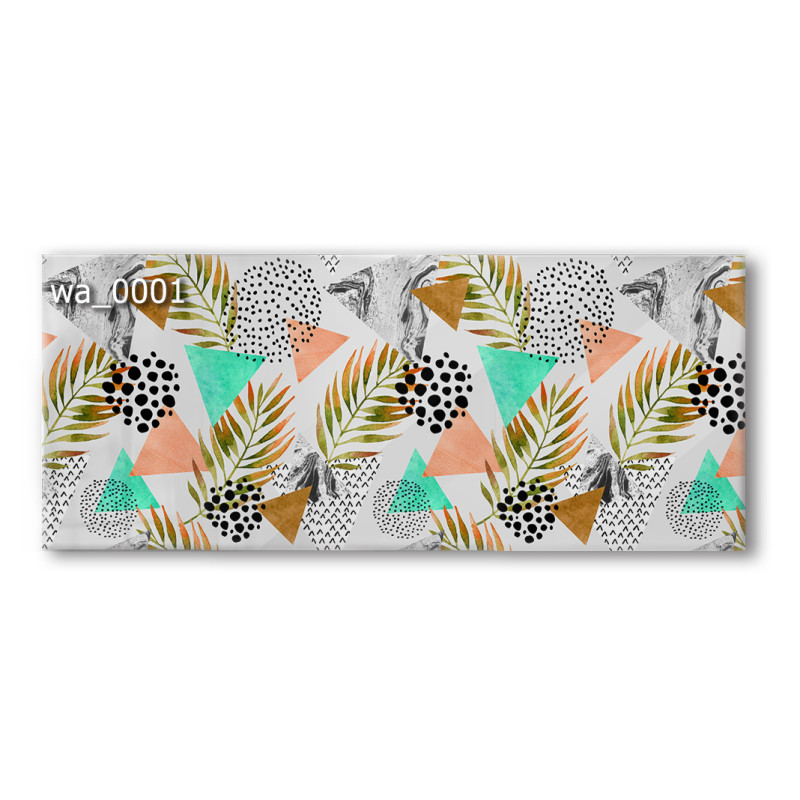 PANEL SZKLANY DO KUCHNI 120x50 cm - TRÓJKĄTY I LIŚCIE