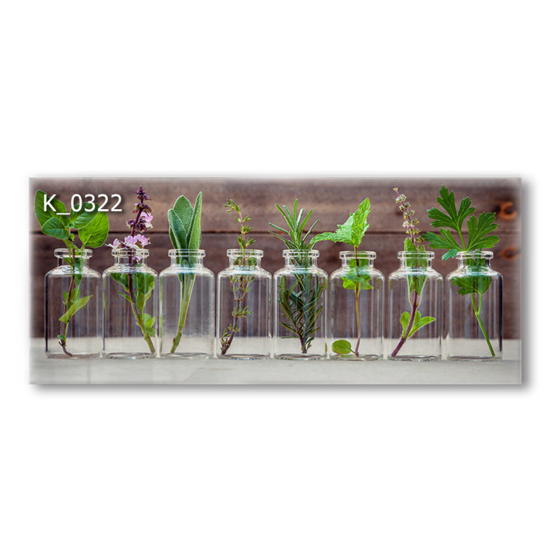 PANEL SZKLANY DO KUCHNI 120x50 cm - ZIOŁA W BUTELKACH