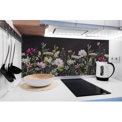 PANEL SZKLANY DO KUCHNI 120x50 cm - CZARNA ŁĄKA