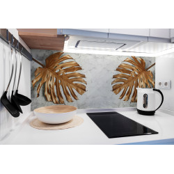 PANEL SZKLANY DO KUCHNI 120x50 cm - ZŁOTA MONSTERA