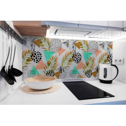 PANEL SZKLANY DO KUCHNI 120x50 cm - TRÓJKĄTY I LIŚCIE