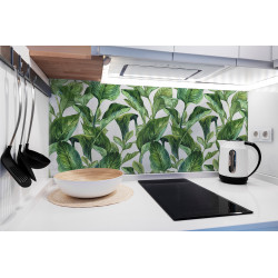 PANEL SZKLANY DO KUCHNI 120x50 cm - TAPETA LIŚCIE