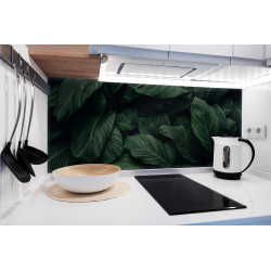 PANEL SZKLANY DO KUCHNI 120x50 cm - CIEMNE LIŚCIE