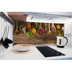 PANEL SZKLANY DO KUCHNI 120x50 cm - ŁYŻKI Z PRZYPRAWAMI