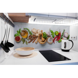 PANEL SZKLANY DO KUCHNI 120x50 cm - PRZYPRAWY Z MOŹDZIERZEM