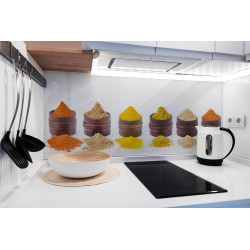 PANEL SZKLANY DO KUCHNI 120x50 cm - PRZYPRAWY W KUBECZKACH