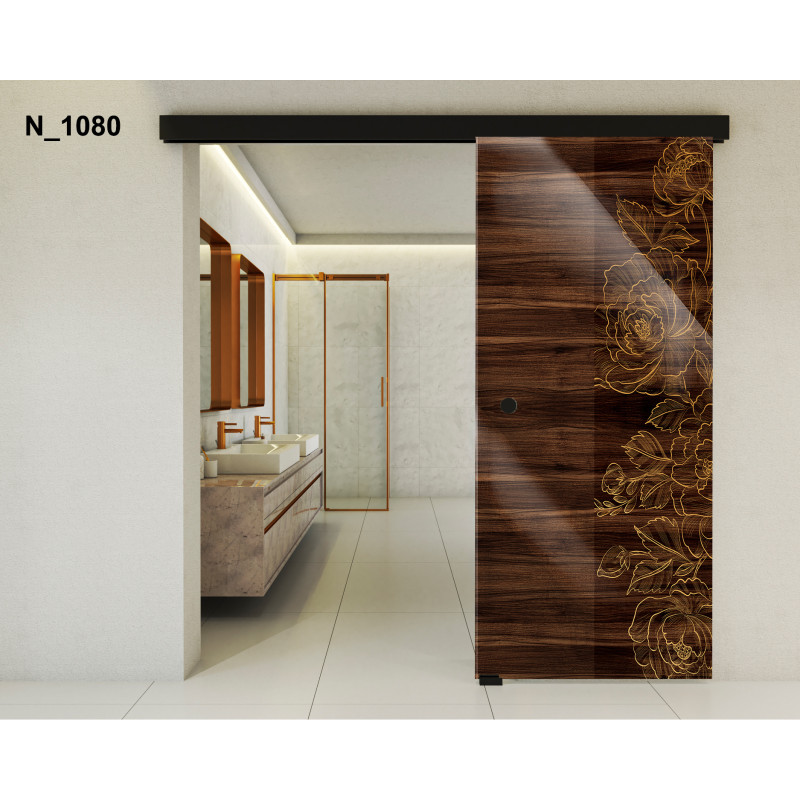 Drzwi szklane przesuwne PortaVetro DREWNO KWIATY N_1080