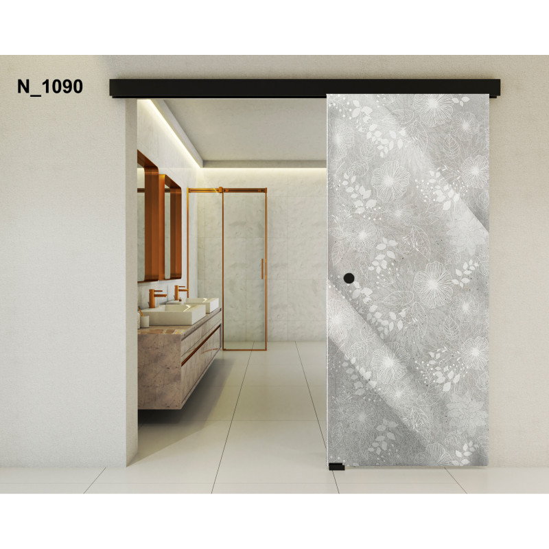 Drzwi szklane przesuwne PortaVetro GRAFIKA KWIATY N_1090