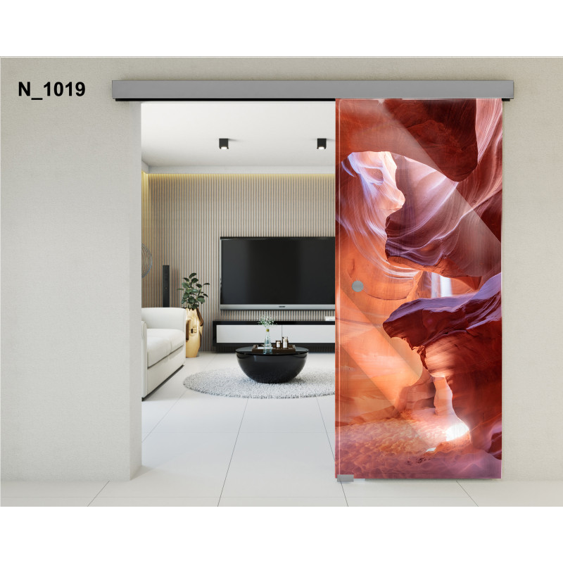 Drzwi szklane przesuwne PortaVetro WIELKI KANION N_1019 Srebrne