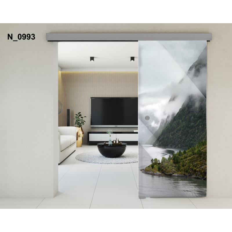 Drzwi szklane przesuwne PortaVetro MGŁA N_0993 Srebrne