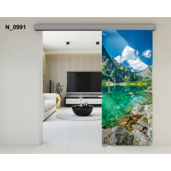 Drzwi szklane przesuwne PortaVetro CZARNY STAW N_0991 Srebrne