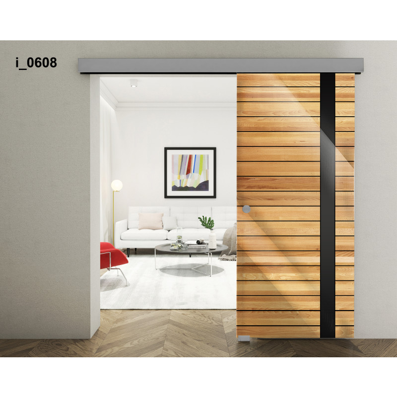 Drzwi szklane przesuwne PortaVetro CZARNY PASEK i_0608 Srebrne