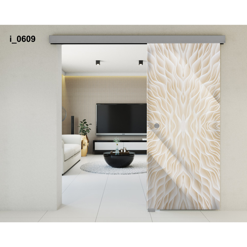 Drzwi szklane przesuwne PortaVetro ABSTRAKCJA KWIAT i_0609 Srebrne