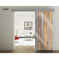 Drzwi szklane przesuwne PortaVetro SZARO-BRĄZOWE DESKI i_0610 Srebrne