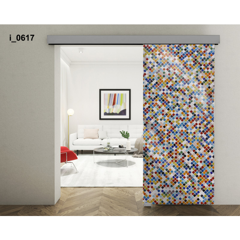 Drzwi szklane przesuwne PortaVetro MOZAIKA i_0617 Srebrne