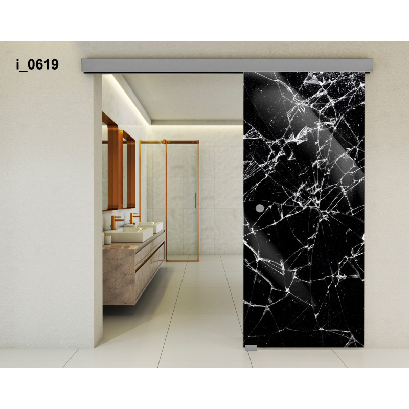 Drzwi szklane przesuwne PortaVetro POTŁUCZONE SZKŁO i_0619 Srebrne