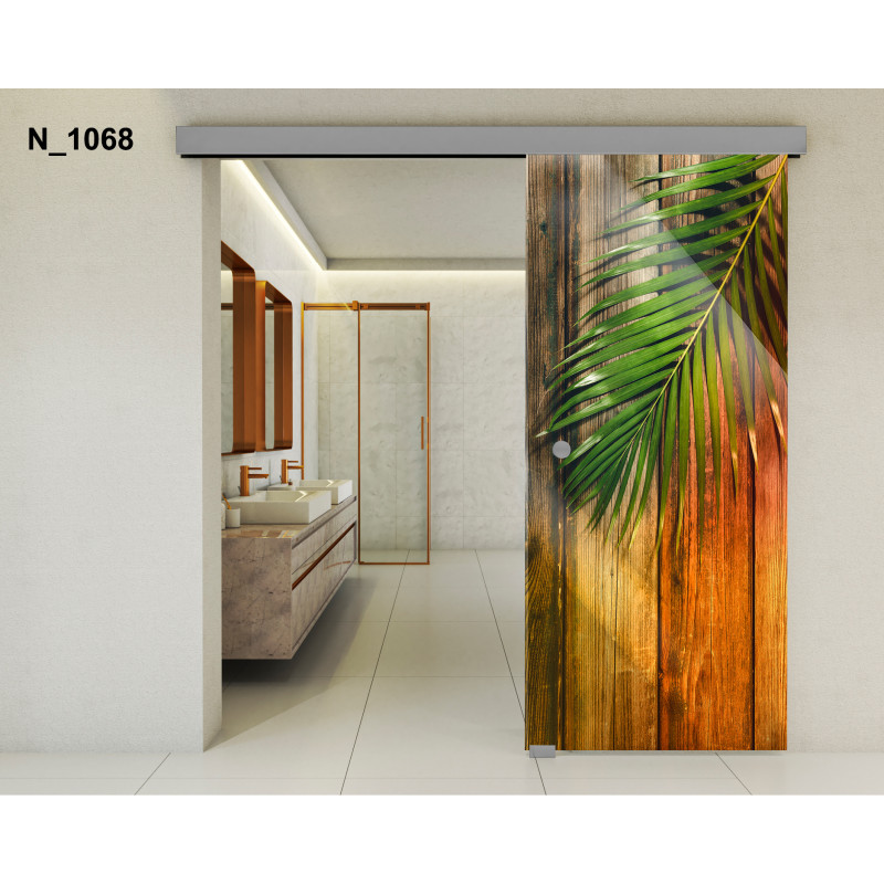 Drzwi szklane przesuwne PortaVetro LIŚĆ PALMY N_1068 Srebrne