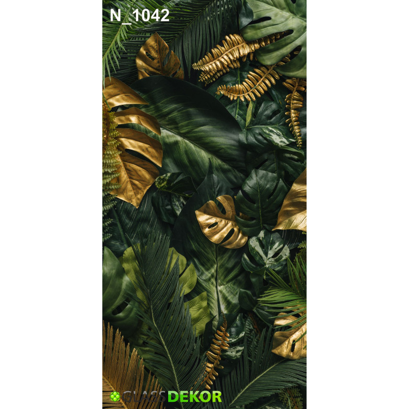 PANEL SZKLANY DO ŁAZIENKI - LIŚCIE TROPIKALNE ZŁOTE