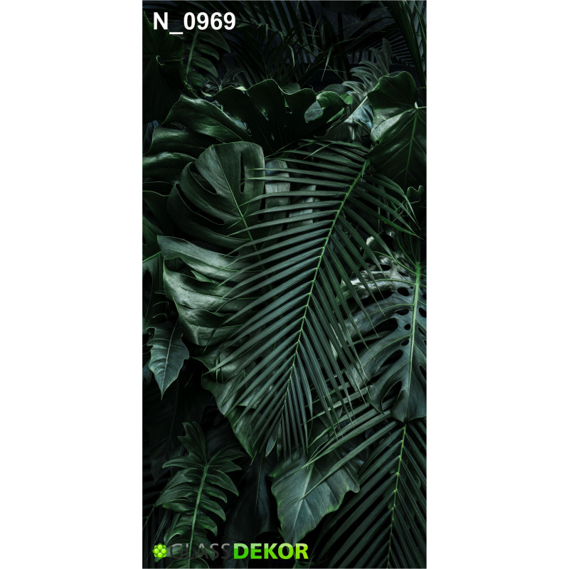 PANEL SZKLANY DO ŁAZIENKI - LIŚCIE TROPIKALNE CIEMNE