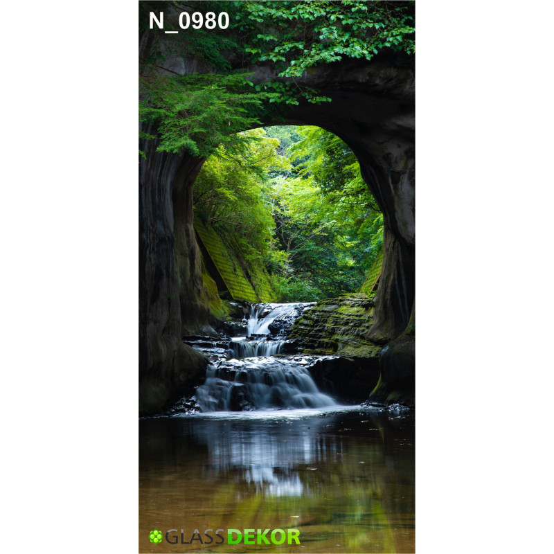 PANEL SZKLANY DO ŁAZIENKI - WODOSPAD JASKINIA