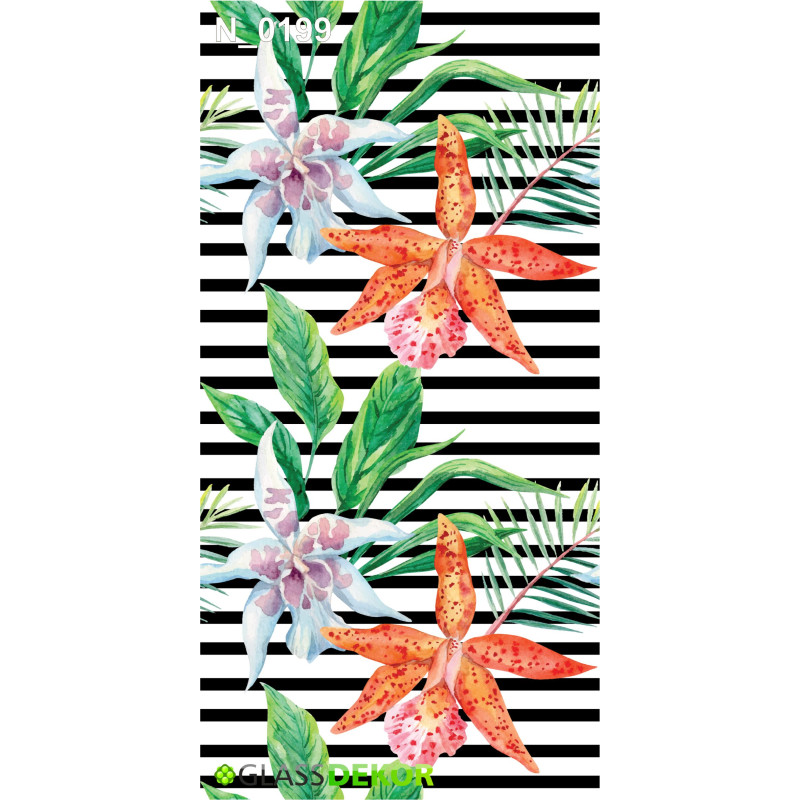 PANEL SZKLANY DO ŁAZIENKI - PASKI EGZOTYCZNE KWIATY