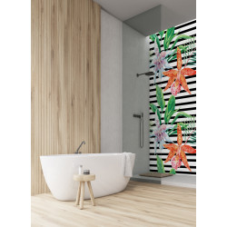 PANEL SZKLANY DO ŁAZIENKI - PASKI EGZOTYCZNE KWIATY