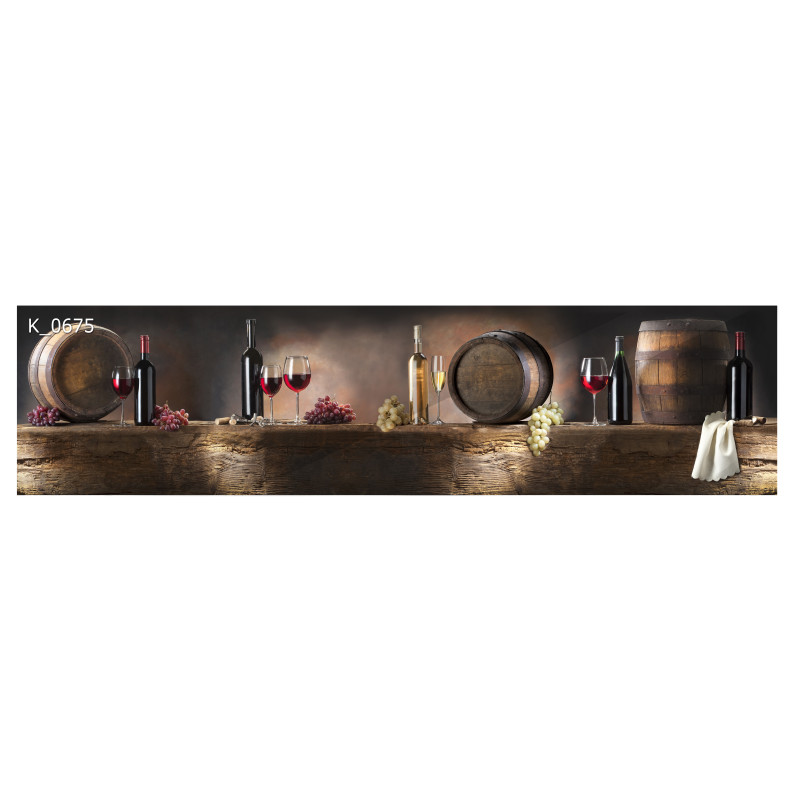 PANEL SZKLANY DO KUCHNI 200x50 cm WINO BECZKI