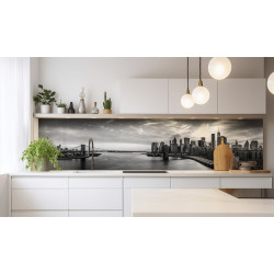 PANEL SZKLANY DO KUCHNI 200x50 cm MIASTO CZARNO-BIAŁE