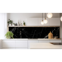 PANEL SZKLANY DO KUCHNI 200x50 cm CZARNY MARMUR KAMIEŃ