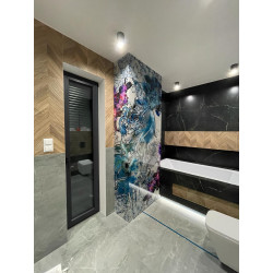 PANEL SZKLANY DO ŁAZIENKI - MALOWANE KWIATY
