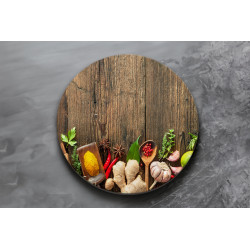 Deska szklana okrągła Drewno Przyprawy