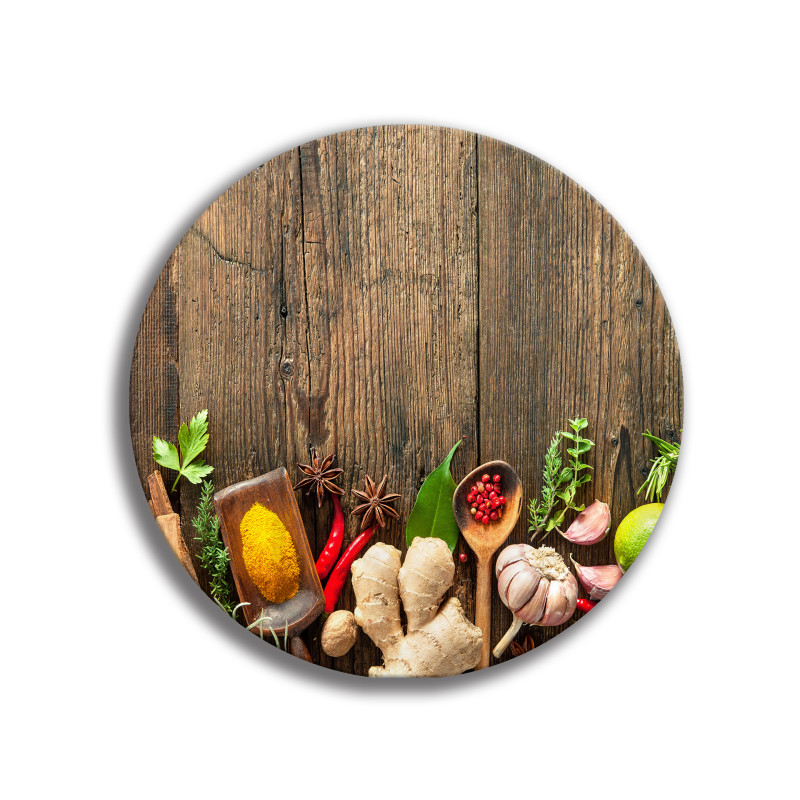 Deska szklana okrągła Drewno Przyprawy