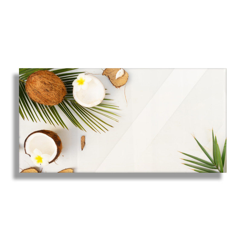 PANEL SZKLANY DO KUCHNI 60x30 cm KOKOS LIŚCIE PALMY