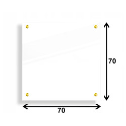 PANEL SZKLANY DO KUCHNI 70x70cm BIAŁY 6mm ZŁOTE DYSTANSE