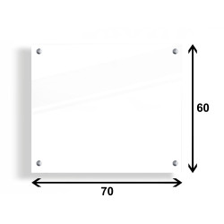 PANEL SZKLANY DO KUCHNI 70x60cm BIAŁY 4mm SREBRNE PINY