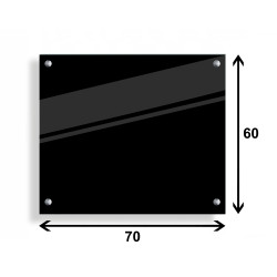 PANEL SZKLANY DO KUCHNI 70x60cm CZARNY 4mm SREBRNE PINY