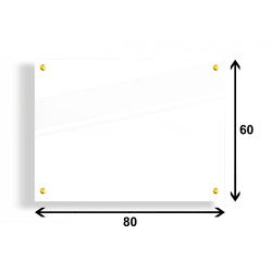 PANEL SZKLANY DO KUCHNI 80x60cm BIAŁY 4mm ZŁOTE DYSTANSE