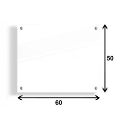 PANEL SZKLANY DO KUCHNI 60x50cm BIAŁY 6mm SREBRNE PINY