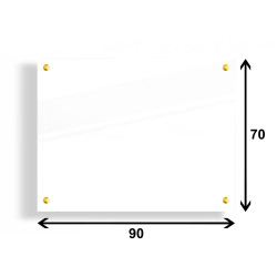 PANEL SZKLANY DO KUCHNI 90x70cm BIAŁY 6mm ZŁOTE DYSTANSE