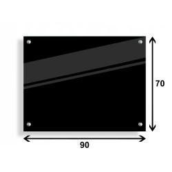 PANEL SZKLANY DO KUCHNI 90x70cm CZARNY 4mm SREBRNE PINY